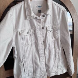 Old Navy White Denim Jacket Women’s XL Classic Trucker Jean Jacket Spring Layer
